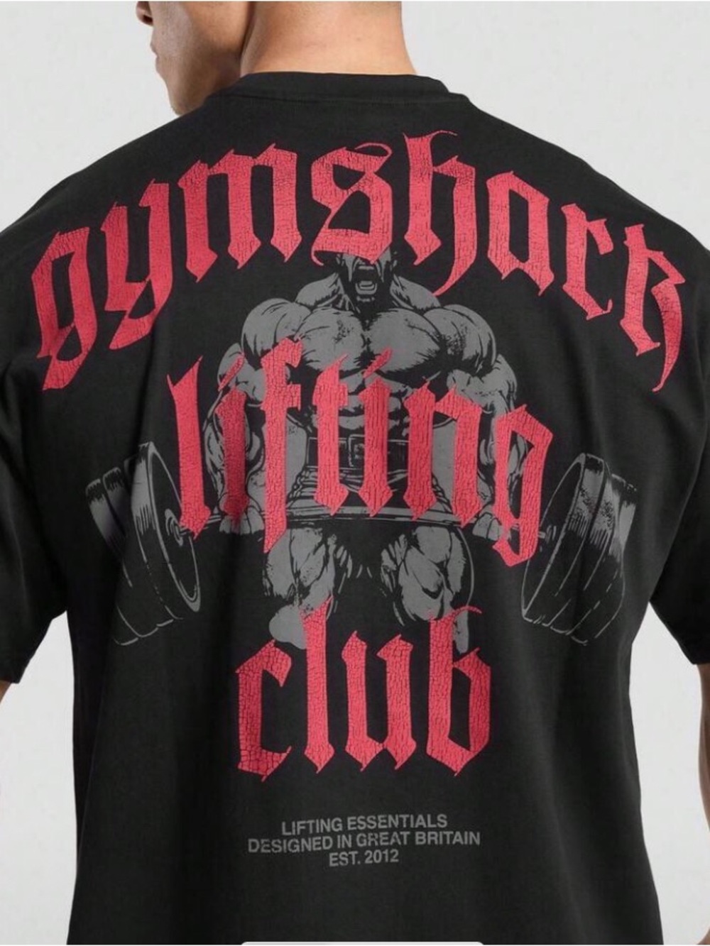 Gymshark Black Short-Sleeve Graphic Tee with Red Lifting Club Print